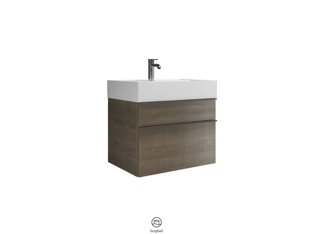 Mi-Waschtisch inkl. WTU Yumo von burgbad – 470x665x610 mm, Mineralguss, 1 Schublade oben, 350 mm Auszug unten, cleanFlow