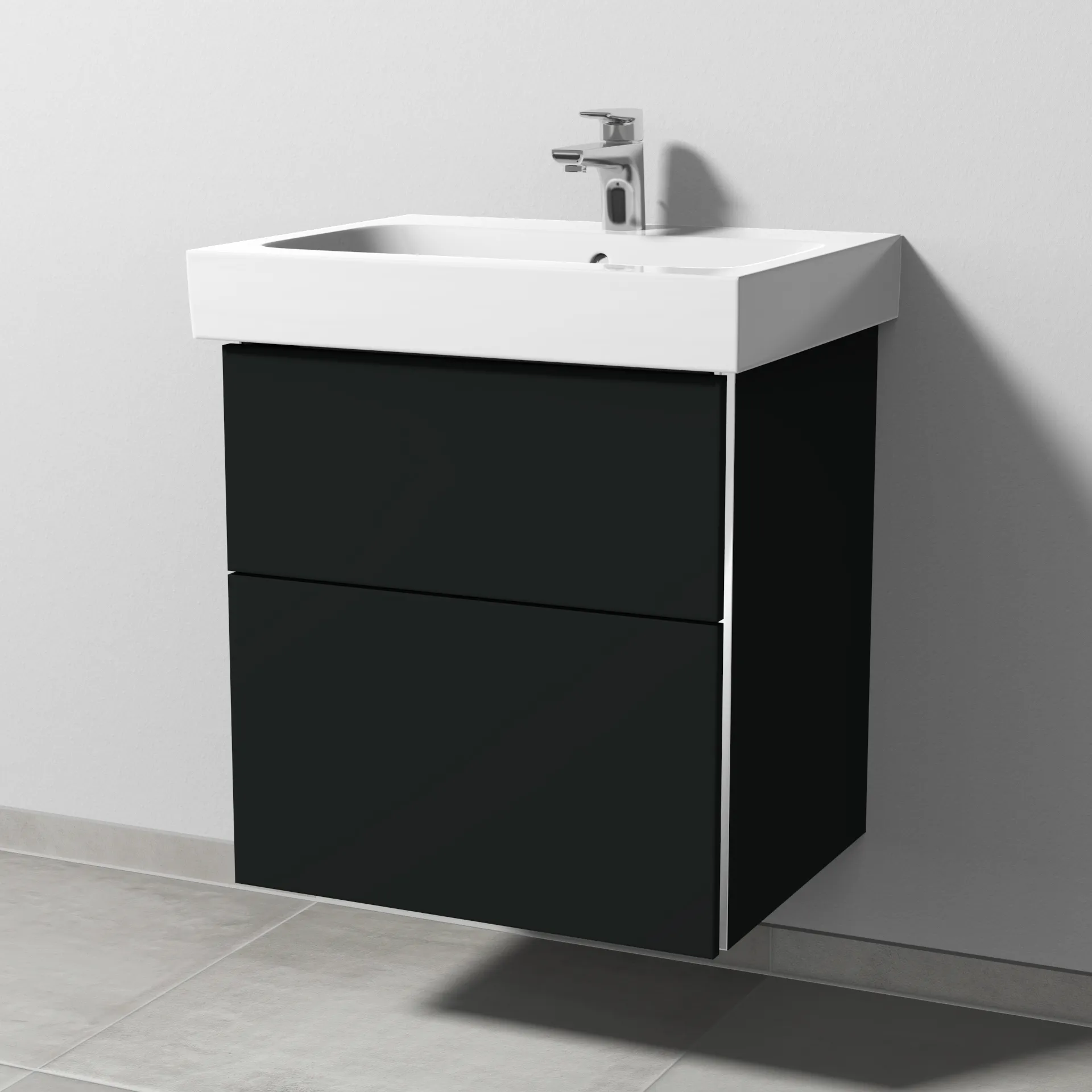 Sanipa Waschtischunterschrank „3way“ passend zu Keramik-Waschtische iCon von Geberit 550 × 593 × 462 mm in Vulkan (matt), Becken mittig