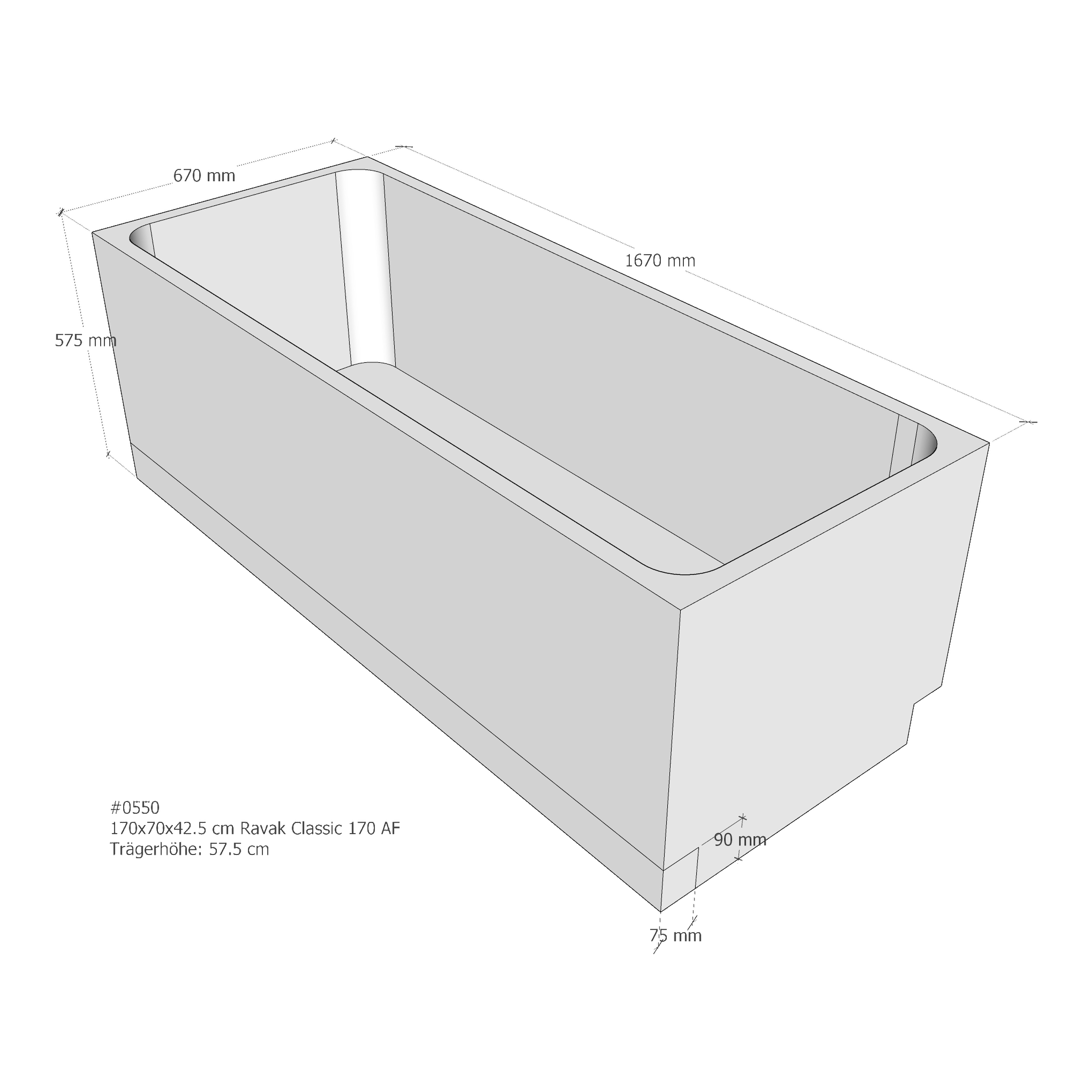 Badewannenträger für Ravak Classic 170 170 × 70 × 42,5 cm