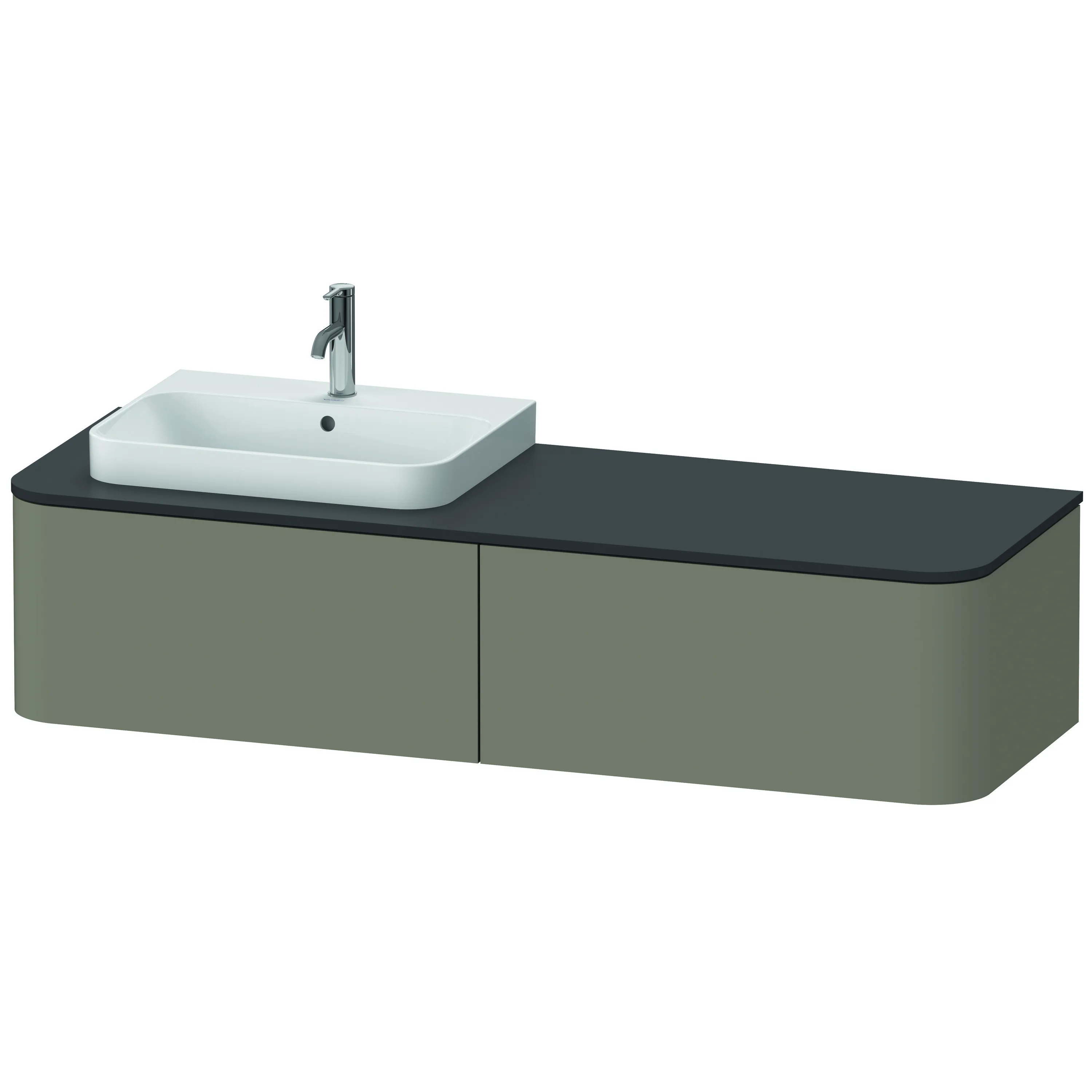 Duravit Waschtischunterschrank wandhängend „Happy D.2 Plus“ 160 × 35,4 × 55 cm Steingrau Seidenmatt, links Duravit Waschtischunterschrank wandhängend „Happy D.2 Plus“ 160 × 35,4 × 55 cm Steingrau Seidenmatt, links
