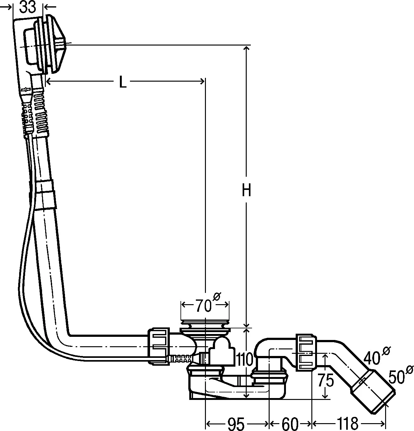 Viega Ab- und Überlaufgarnitur Modell 6162.1 „Multiplex“ für Standardwannen (Ablauf am Fußende)