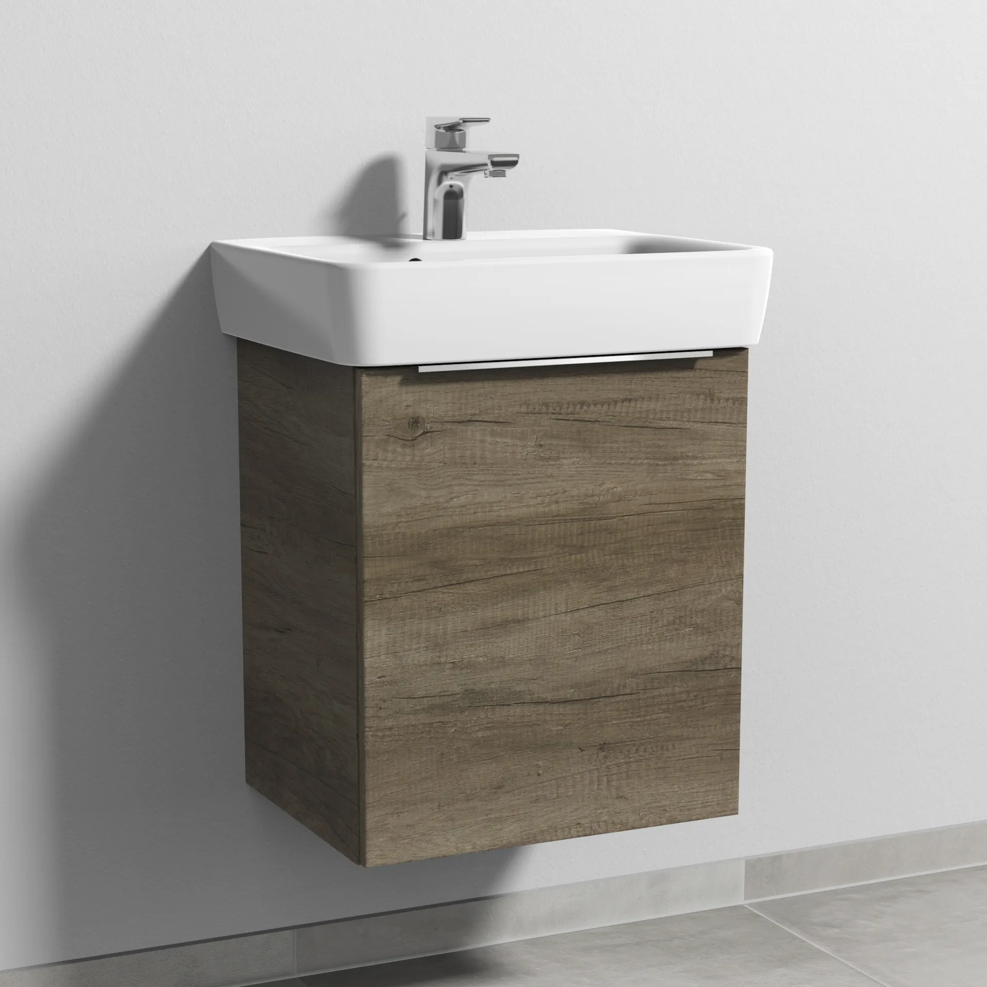 Sanipa Waschtischunterschrank „3way“ passend zu Keramik-Waschtische Renova Plan von Geberit 440 × 520 × 352 mm in Eiche Nebraska, Anschlag rechts