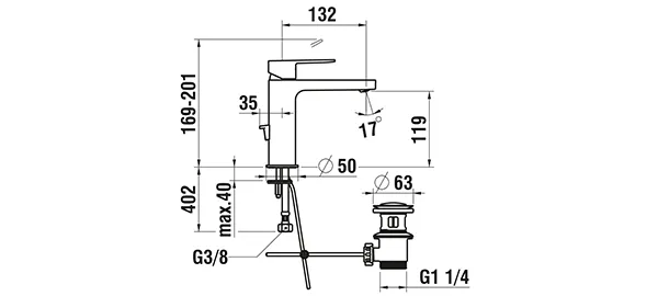 Laufen NEJA H311511, halbhohe Einhebel-Waschtischmischer mit Festauslauf, 132mm Ausladung, 169mm Höhe, chrom