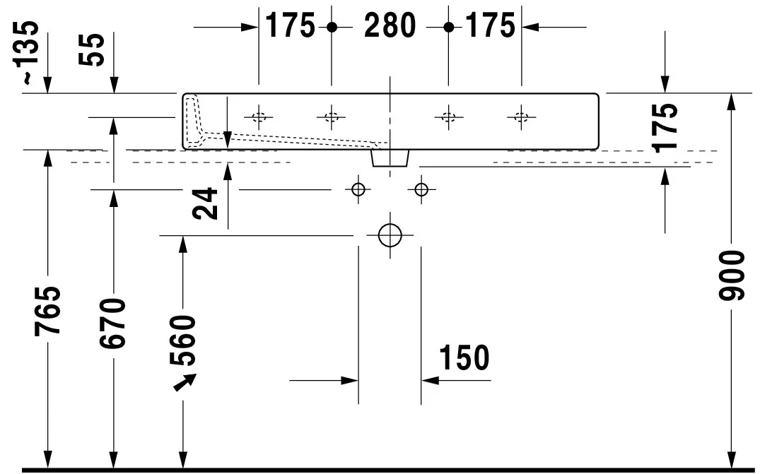 Wandwaschtisch „Vero“, mit Überlauf, Hahnlochposition mittig Wandwaschtisch „Vero“, mit Überlauf, Hahnlochposition mittig