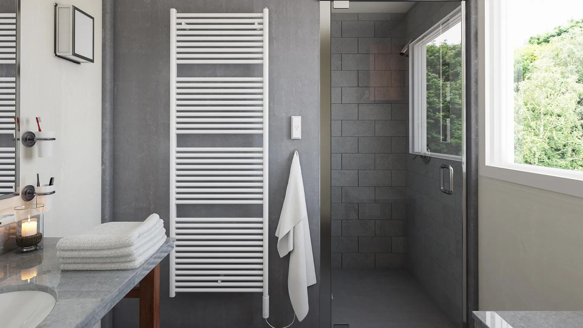 Zehnder Design-Elektroheizkörper „Toga“ 50 × 71,6 cm in Anthracite (glänzend)