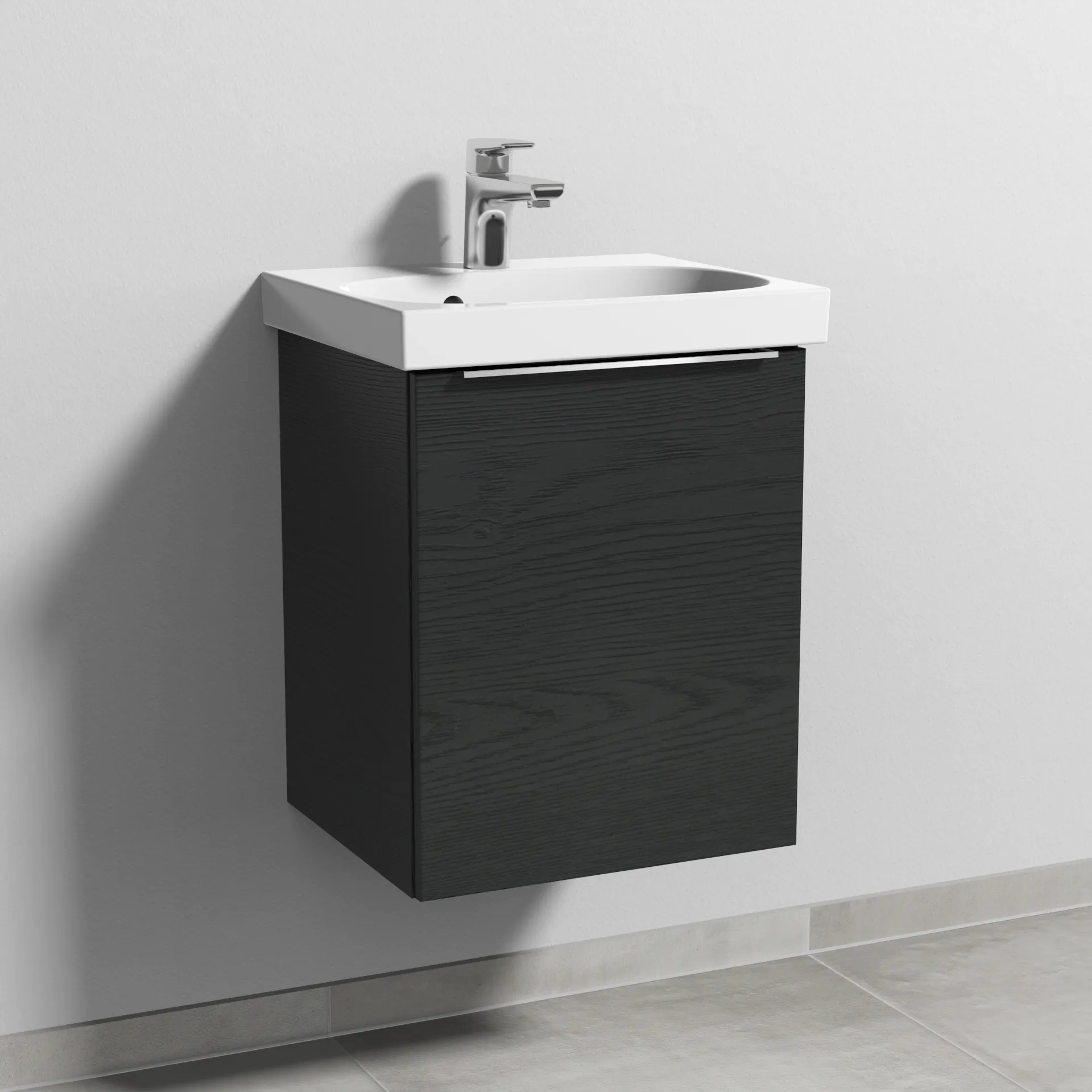 Sanipa Waschtischunterschrank „3way“ passend zu Keramik-Waschtische Acanto von Geberit 415 × 517 × 367 mm in Black Oak, Anschlag rechts