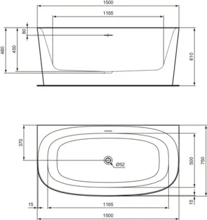 Ideal Standard Badewanne „Dea“ 75 × 150 cm in Weiß