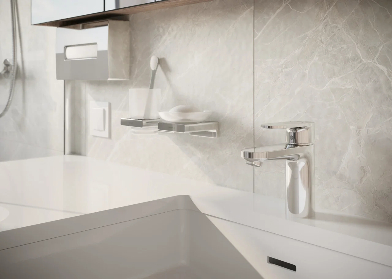 Hansgrohe AddStoris Q Seifenschale Chrom - Wandmontage, Mattglas, Metallhalterung, verdeckte Befestigung, Bohrloch 6 mm, Bohrabstand 26 mm