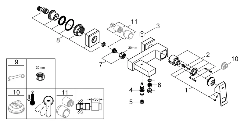 Einhand-Wannenbatterie Eurocube 23140, Wandmontage, eigensicher, chrom