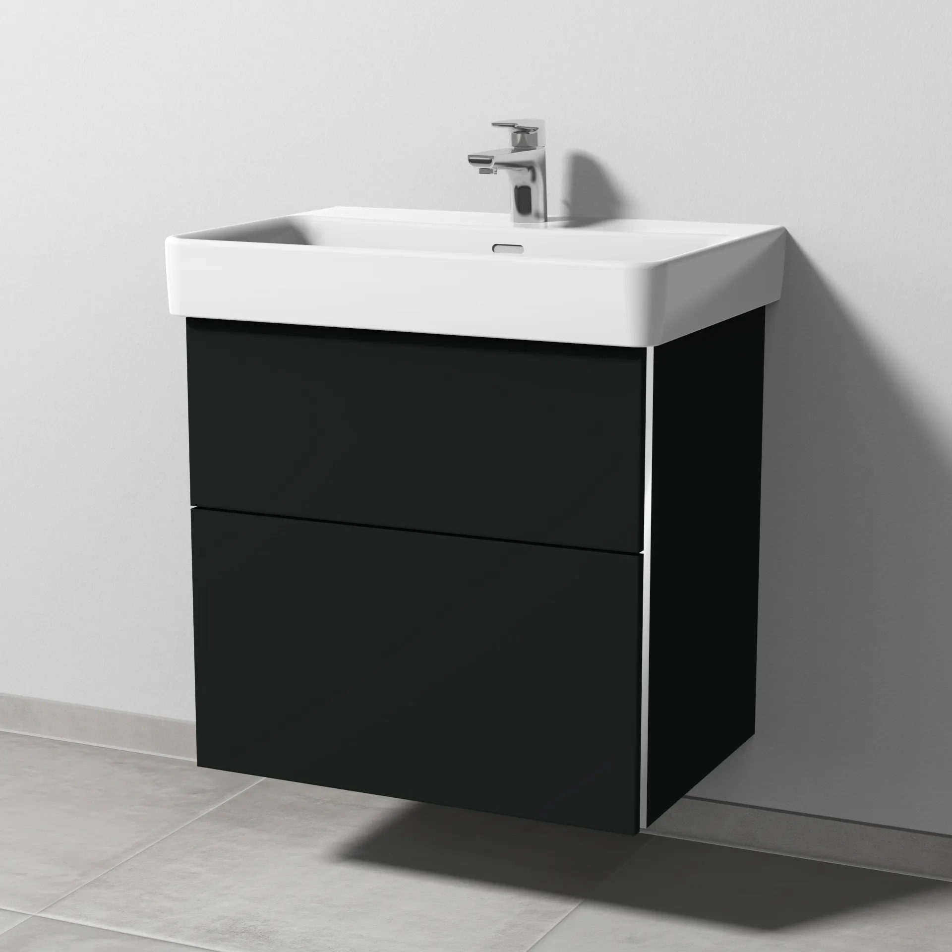 Sanipa Waschtischunterschrank „3way“ passend zu Keramik-Waschtische Pro S von Laufen 600 × 593 × 437 mm in Vulkan (matt), Becken mittig