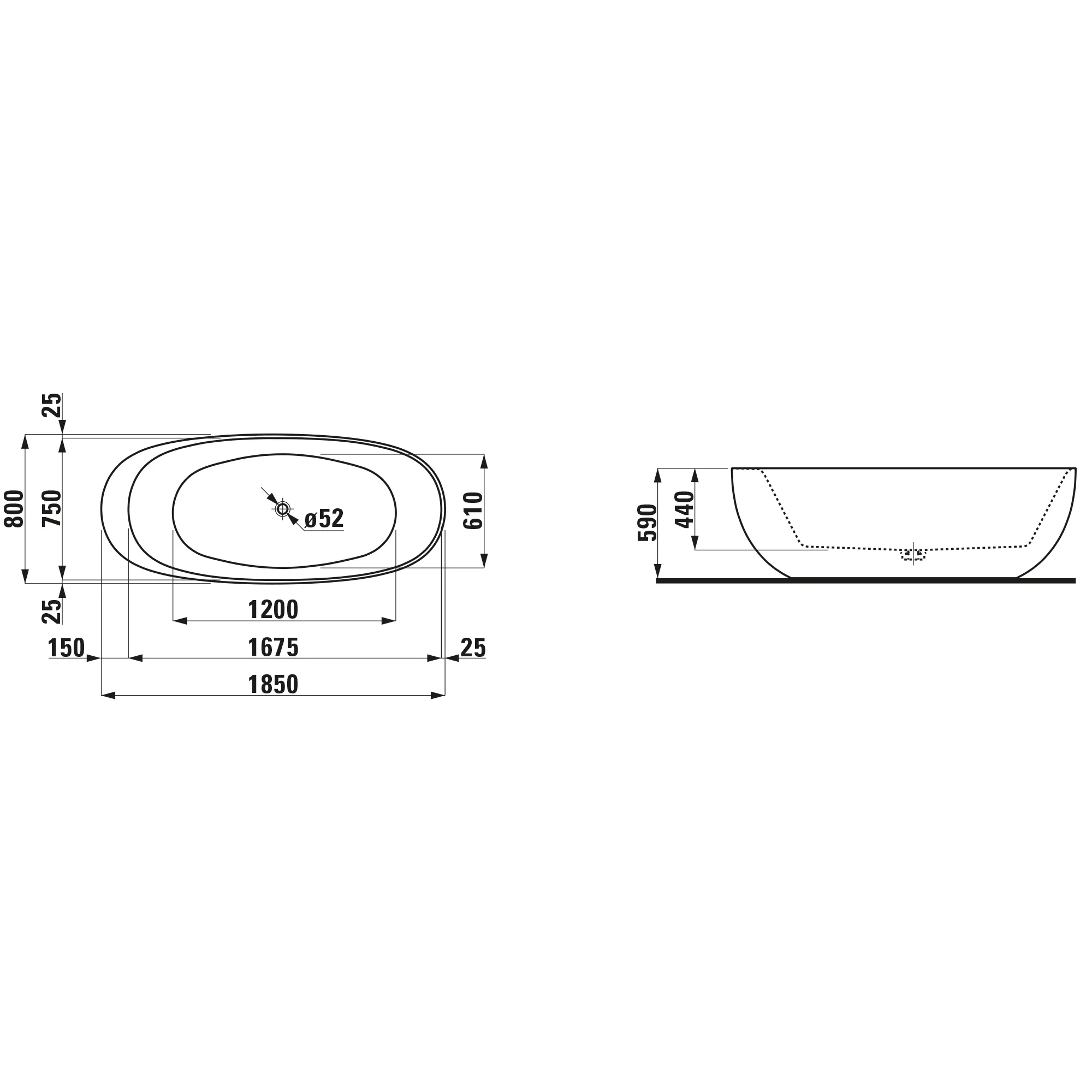 Laufen Freistehende Badewanne ILBAGNOALESSI 800x1850x590, schwarz matt Laufen Freistehende Badewanne ILBAGNOALESSI 800x1850x590, schwarz matt