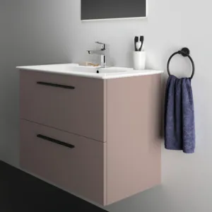 Möbelpaket i.life A mit Waschtisch 80cm und Unterschrank mit schwarzem Griff Weiß matt