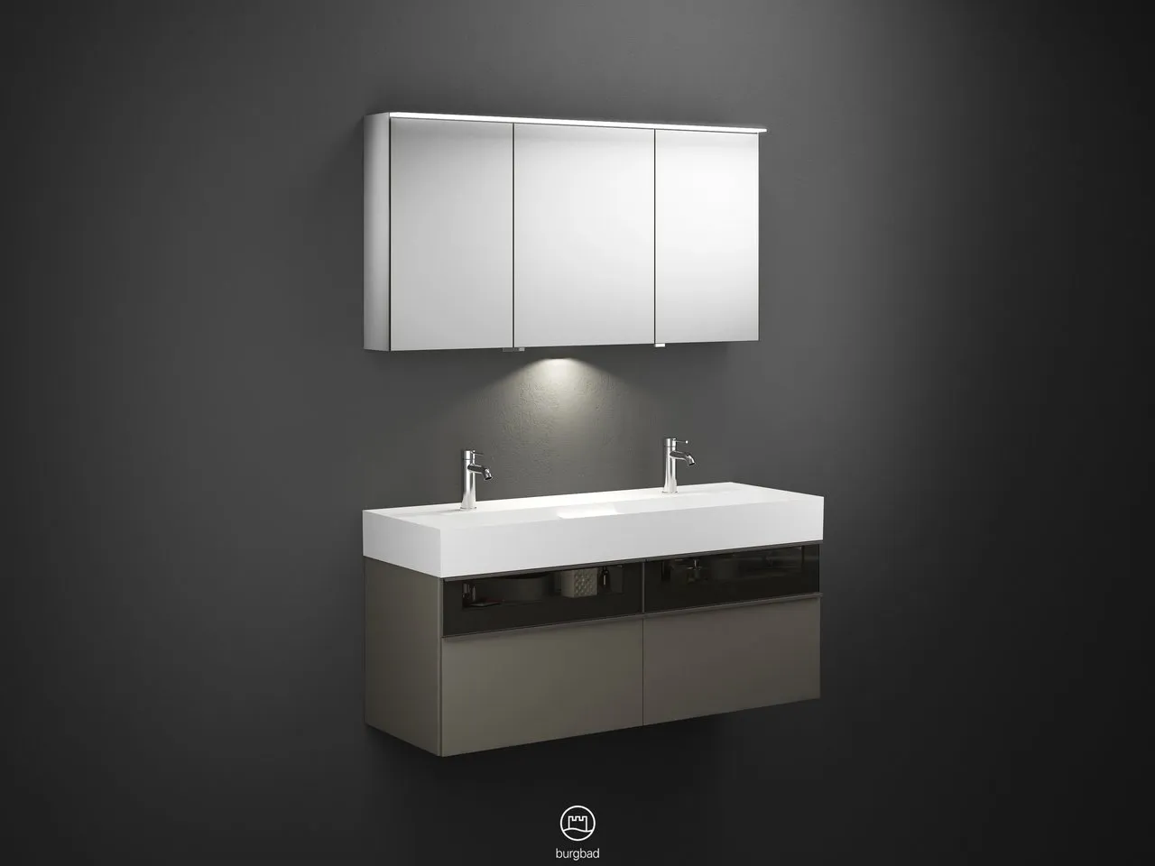 burgbad Yumo SFLC132 Badmöbelset Spiegelschrank mit Mineralguss-Waschtisch burgbad Yumo SFLC132 Badmöbelset Spiegelschrank mit Mineralguss-Waschtisch