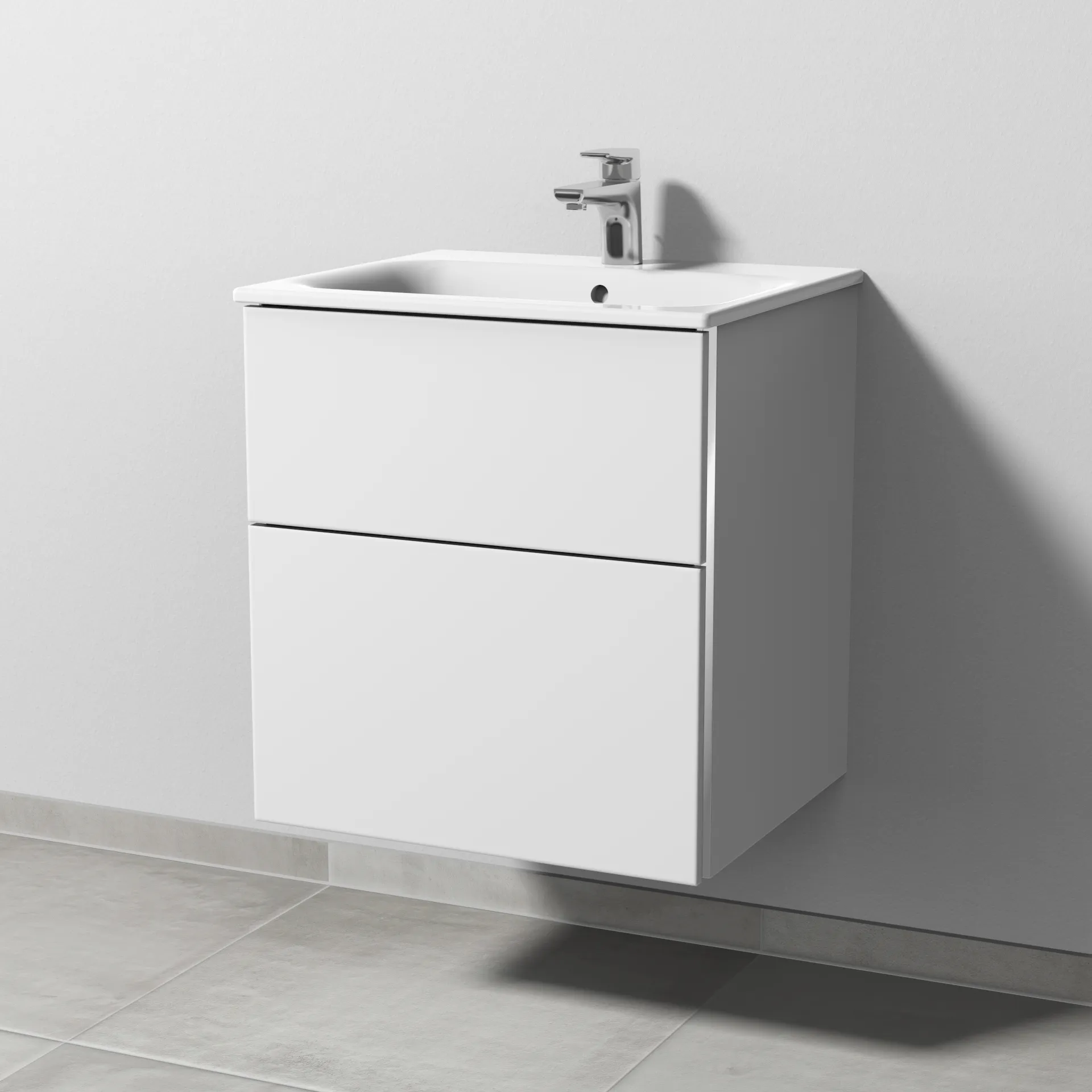 Sanipa Waschtischunterschrank „3way“ passend zu Keramik-Waschtische Renova Plan Slim von Geberit 535 × 582 × 472 mm in Weiß-Soft