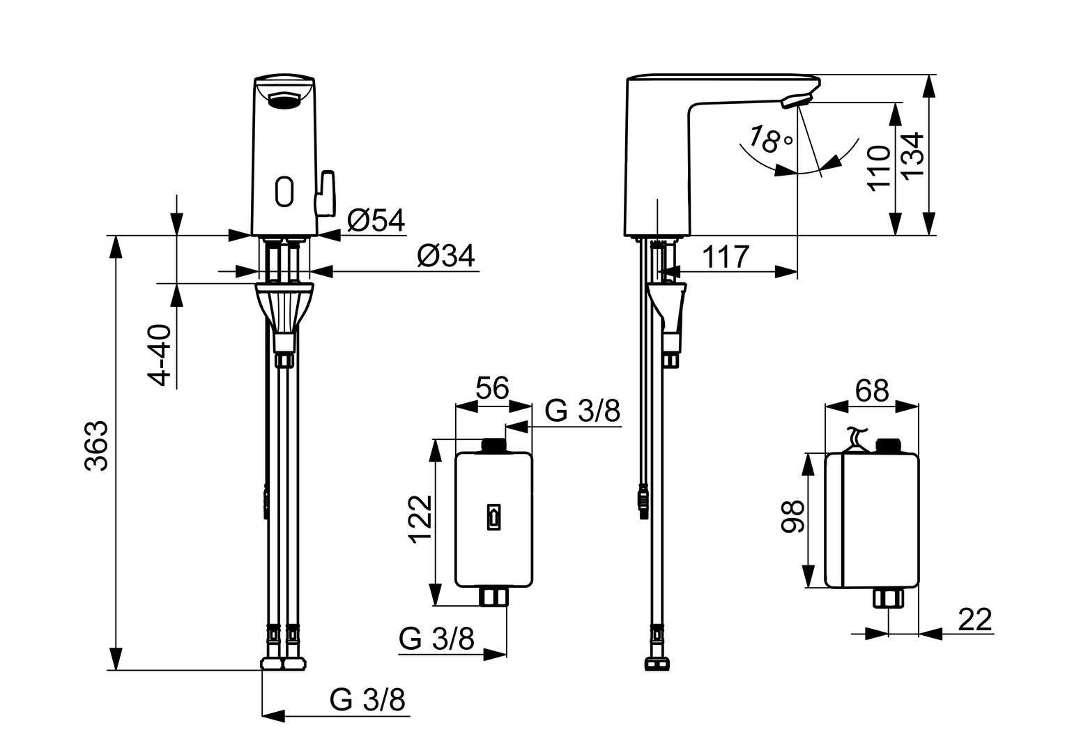 Hansa Waschtischarmatur, elektronisch „Electra“ Ausladung 117 mm in Chrom Hansa Waschtischarmatur, elektronisch „Electra“ Ausladung 117 mm in Chrom