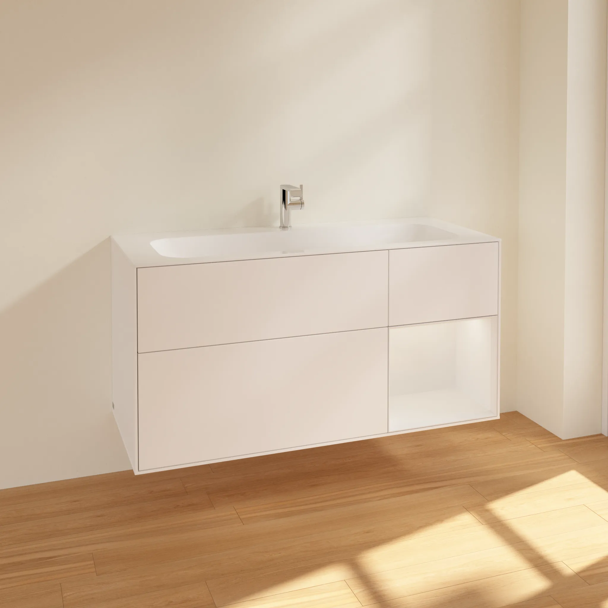 Villeroy & Boch Waschtischunterschrank „Finion“ für Schrankwaschtisch 119,6 × 59,1 × 49,8 cm 3 Schubladen, für Waschtischposition mittig, inkl. Beleuchtung mittig