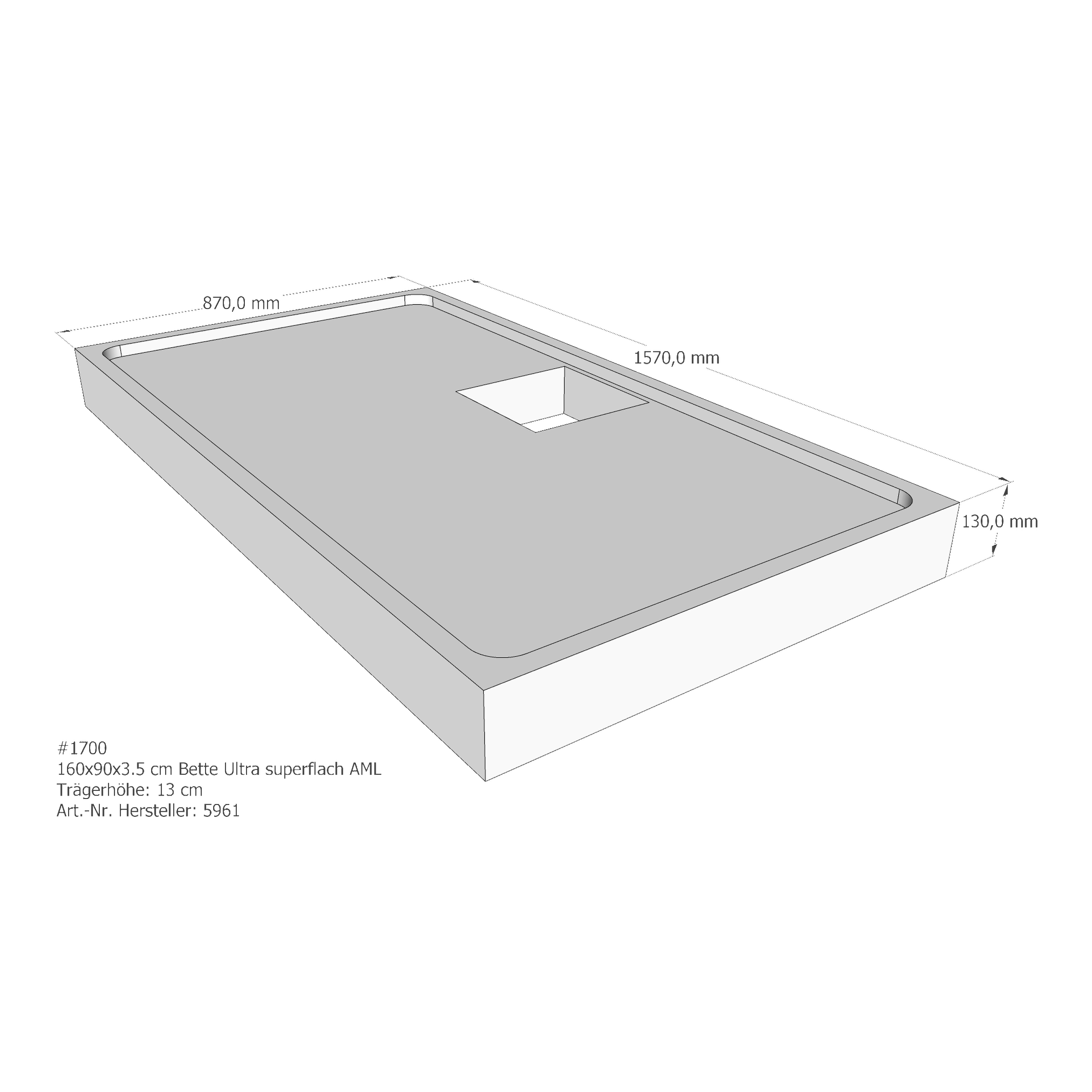 Duschwannenträger für Bette Ultra (superflach) 160 × 90 × 3,5 cm