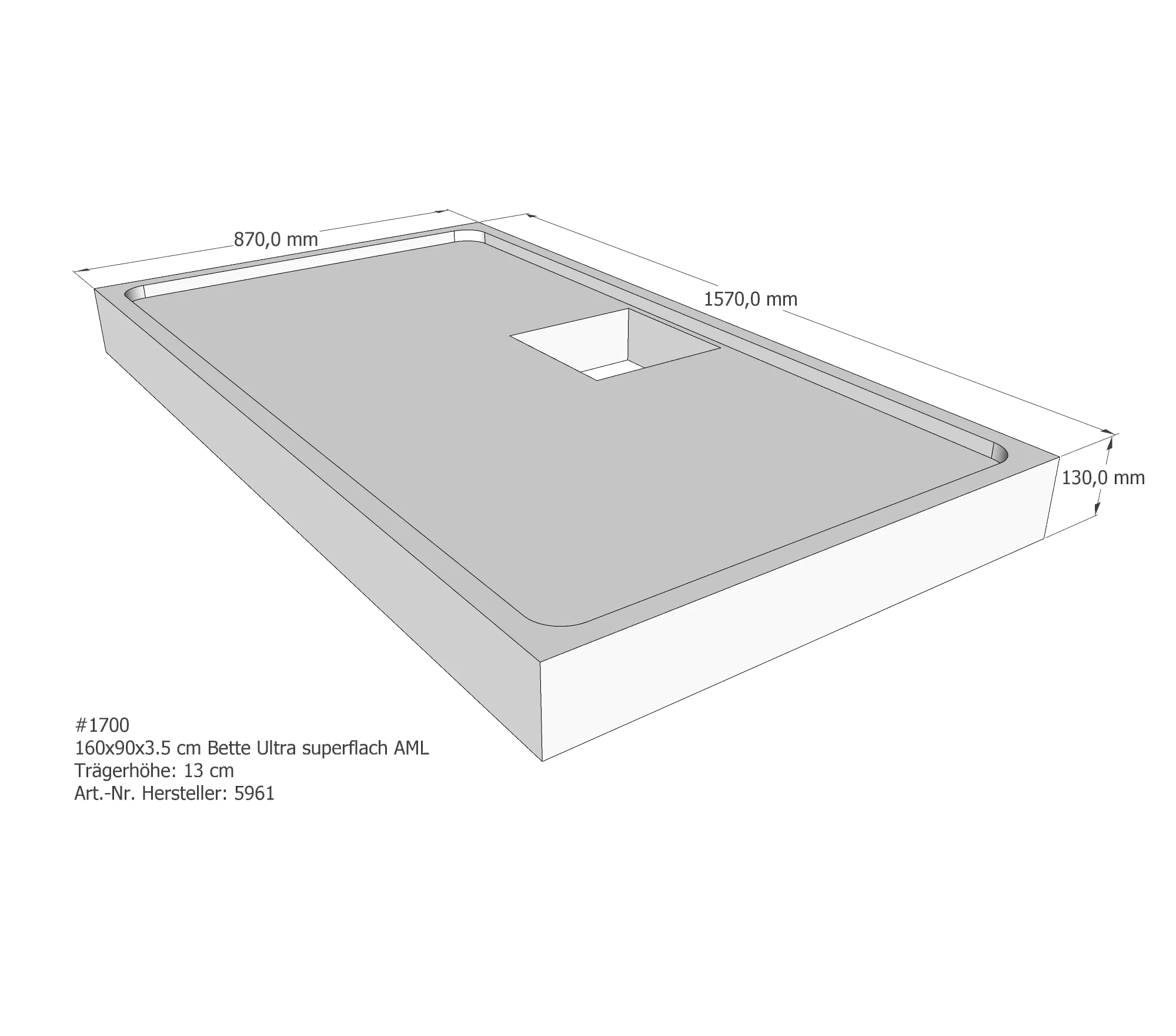 Duschwannenträger für Bette Ultra (superflach) 160 × 90 × 3,5 cm Breite: 90 cm / Länge: 160 cm