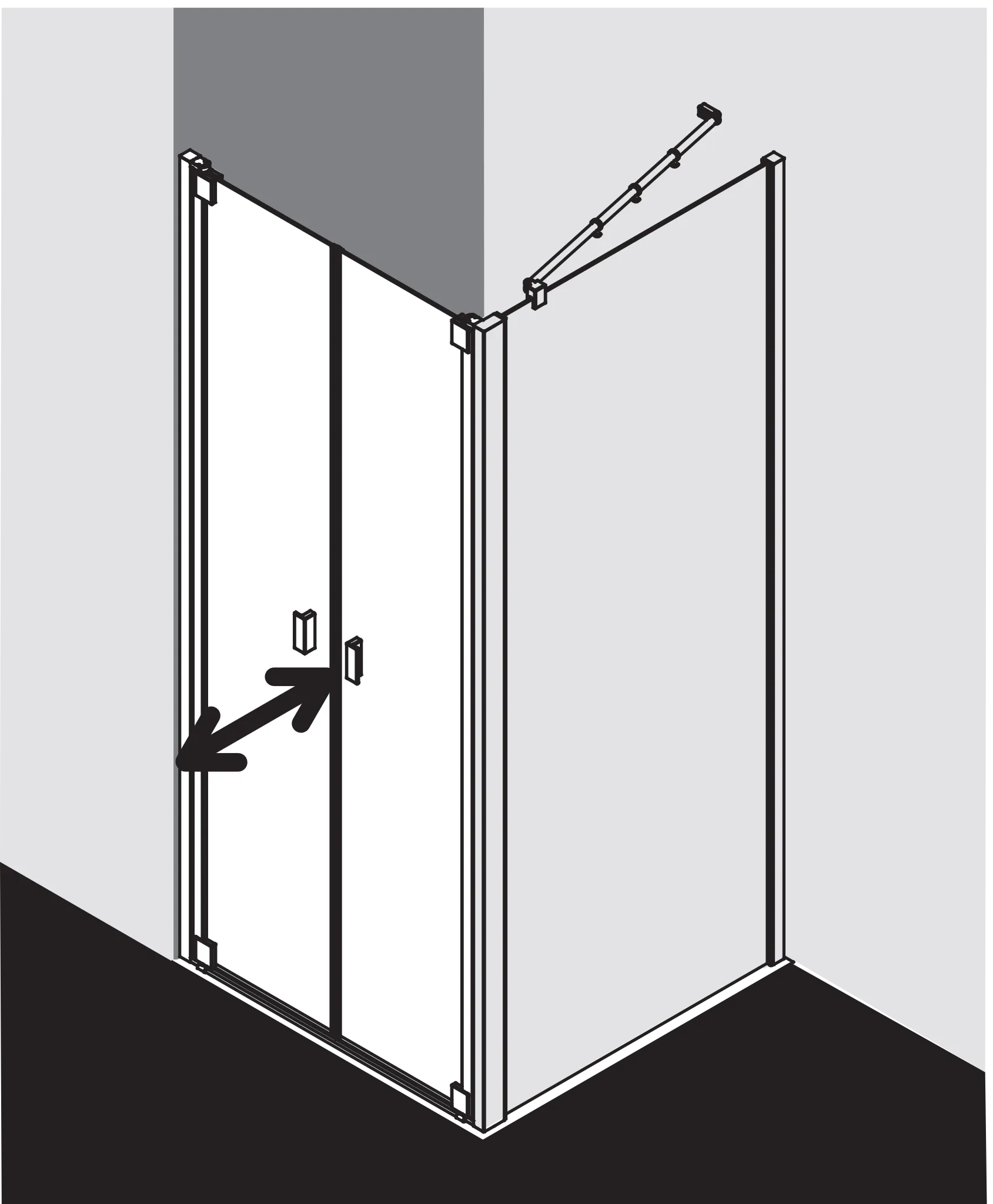 Kermi Pendeltür für Nische und Ecke „RAYA“ Glas Klar Dekor Stripe 3, Profile Silber Mattglanz, BV: 1193 - 1253 mm GAK: 1180 - 1230 mm WE: 1193 - 1253 mm H: 2000 mm Kermi Pendeltür für Nische und Ecke „RAYA“ Glas Klar Dekor Stripe 3, Profile Silber Mattglanz, BV: 1193 - 1253 mm GAK: 1180 - 1230 mm WE: 1193 - 1253 mm H: 2000 mm