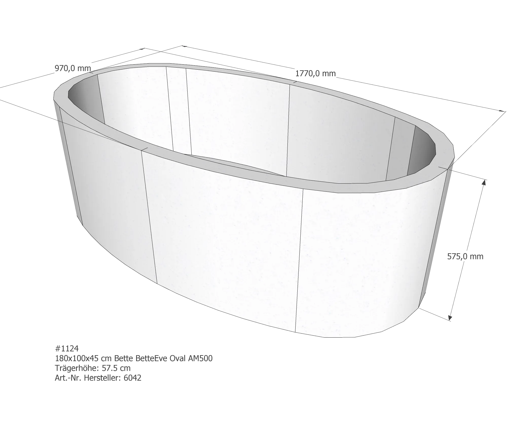 Badewannenträger für Bette Eve Oval 180 × 100 × 45 cm