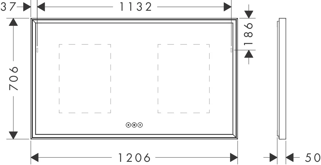 Hansgrohe Xarita E Spiegel 1200/700/50 mm mit LED-Beleuchtung, kapazitivem Berührungssensor und AntiFog-Funktion in Mattweiß