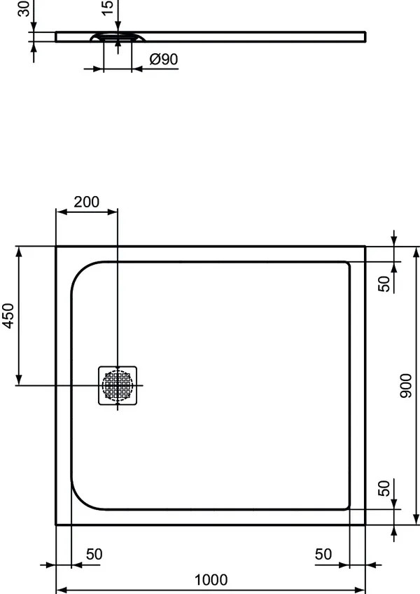 Ideal Standard Duschwanne „UltraFlatS“ 90 × 100 cm in Quarzgrau