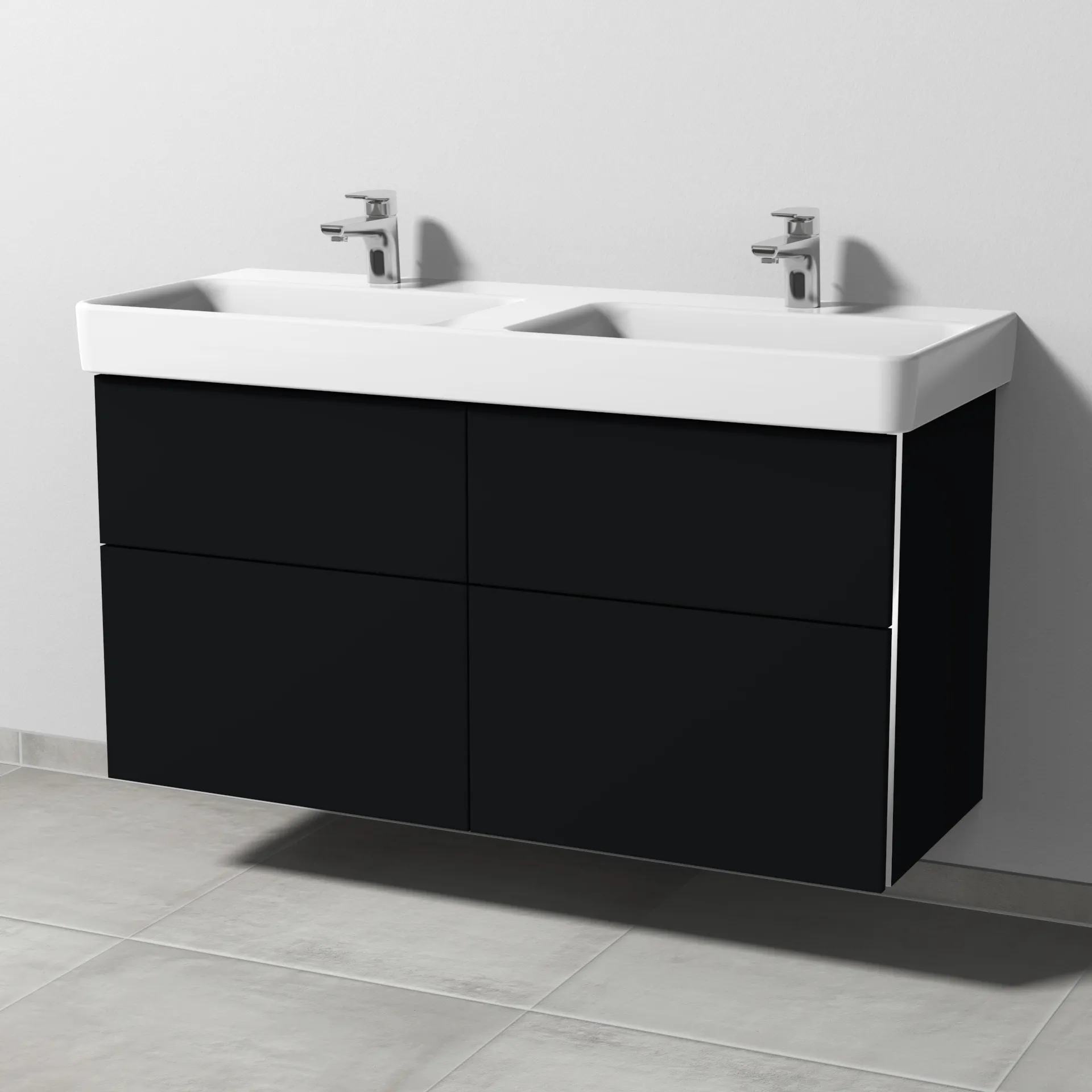 Sanipa Waschtischunterschrank „3way“ passend zu Keramik-Waschtische Pro S von Laufen 1150 × 593 × 437 mm in Schwarz (matt), Becken links und rechts