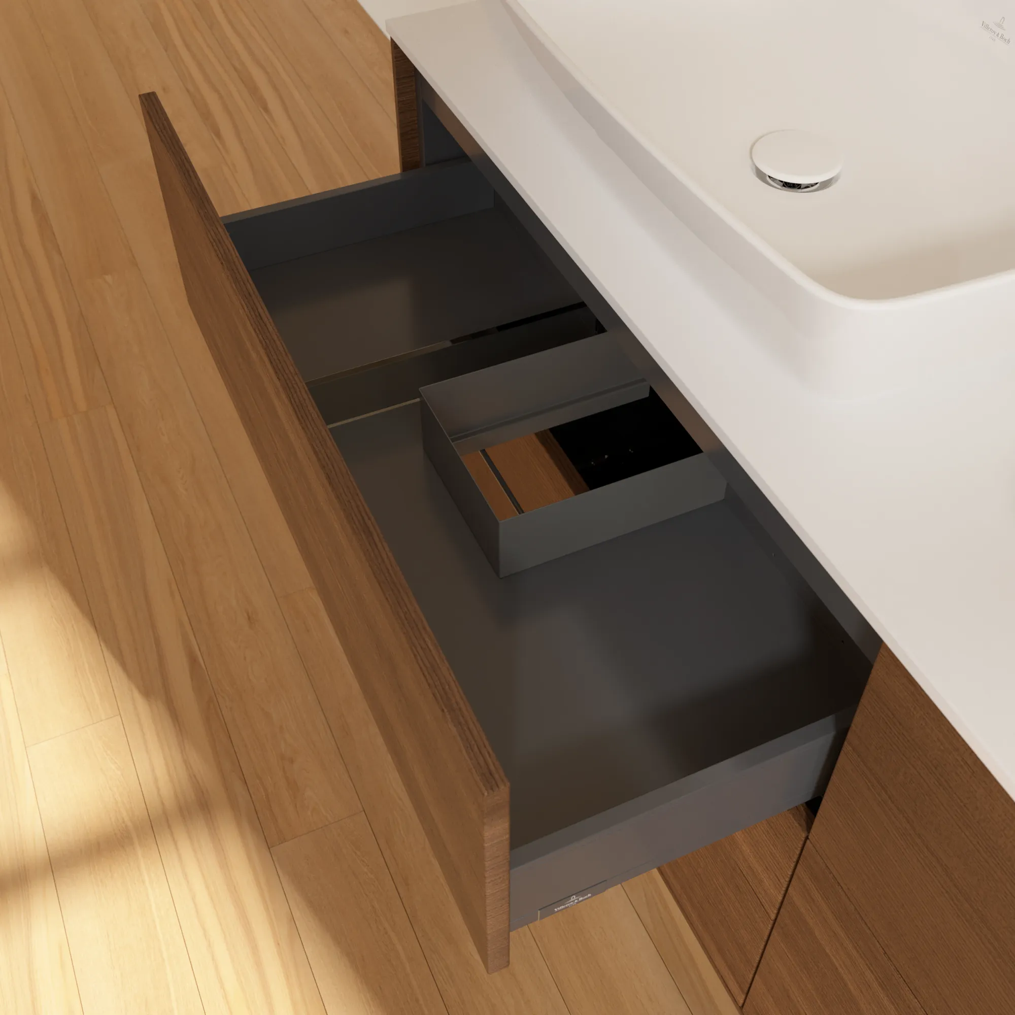 Villeroy & Boch Waschtischunterschrank „Finion“ für Schrankwaschtisch 1600 × 603 × 501 mm Walnut Veneer, für links und rechts, mit Hahnlochbohrung Villeroy & Boch Waschtischunterschrank „Finion“ für Schrankwaschtisch 1600 × 603 × 501 mm Walnut Veneer, für links und rechts, mit Hahnlochbohrung