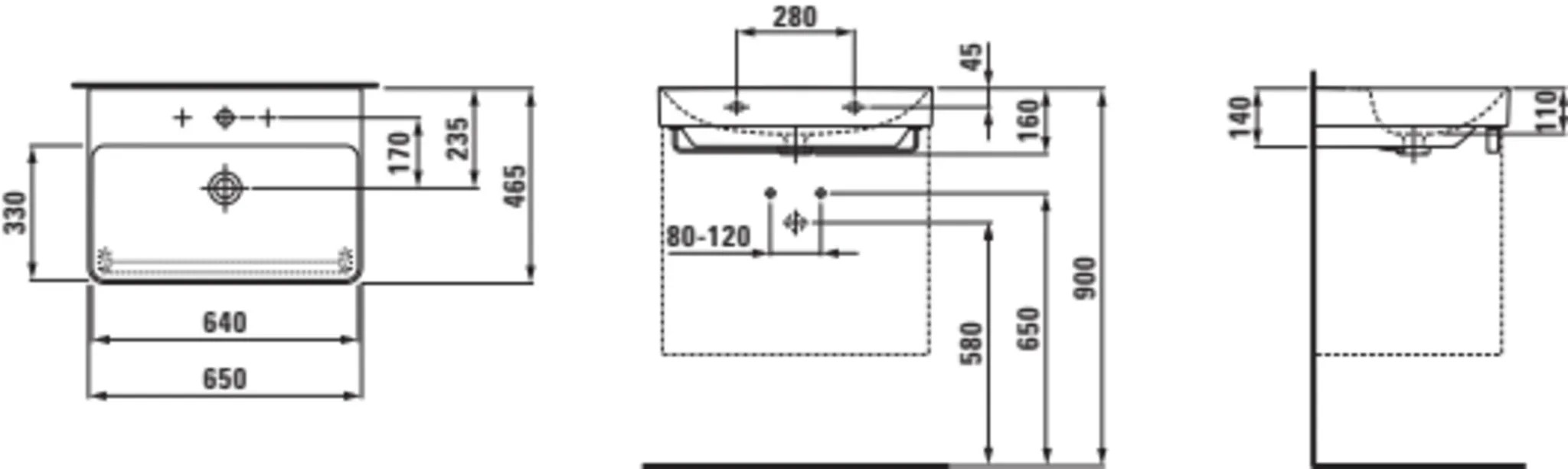 PRO X Waschtisch 810864 1HL m. mÜL, 650x465, weiß PRO X Waschtisch 810864 1HL m. mÜL, 650x465, weiß