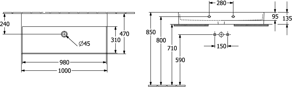 Villeroy & Boch Memento 2.0 Waschbecken 1000x470mm Rechteck TitanCeram Weiß Alpin