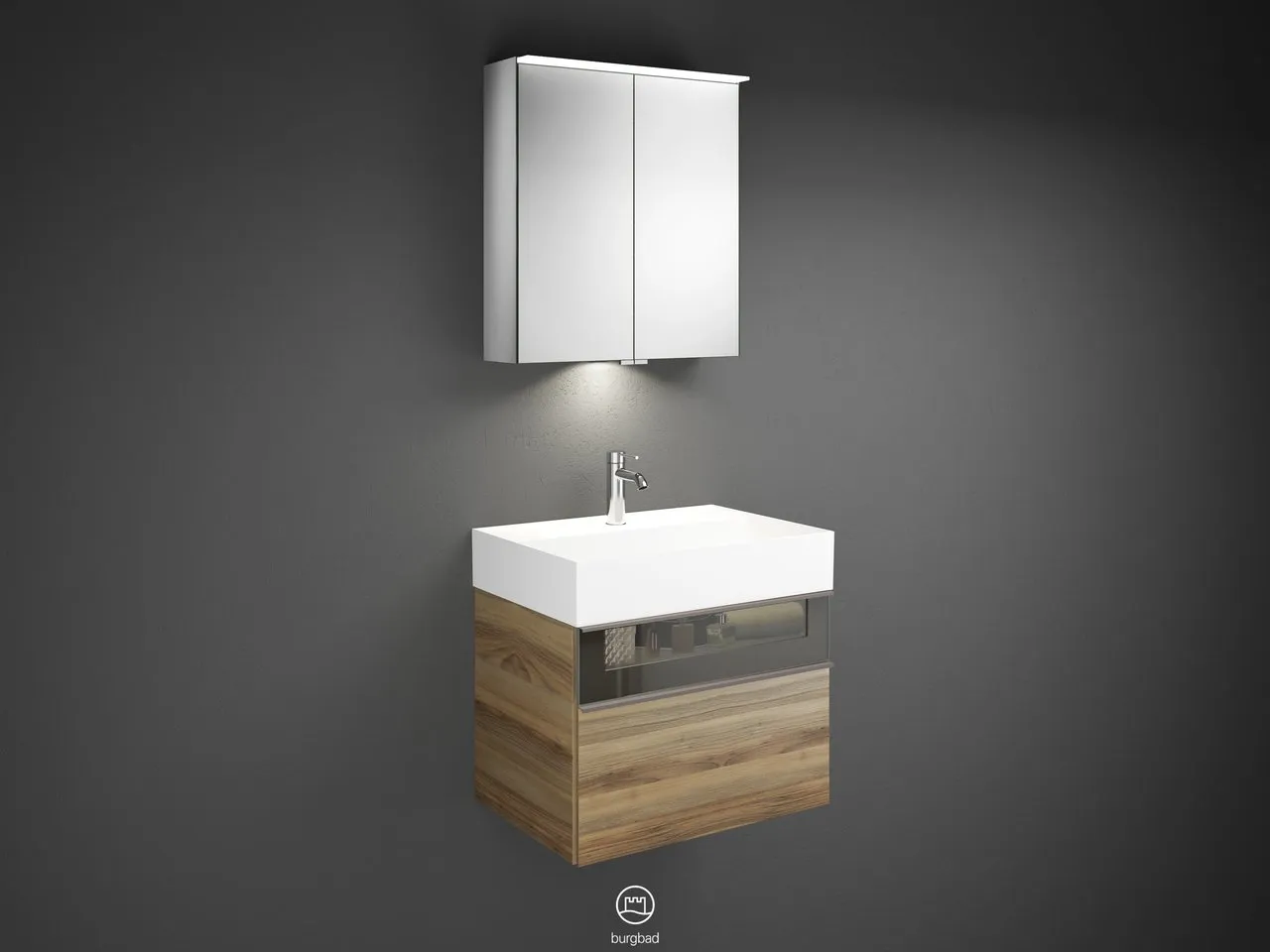 burgbad Yumo SFLA067 Badmöbelset Spiegelschrank mit Mineralguss-Waschtisch burgbad Yumo SFLA067 Badmöbelset Spiegelschrank mit Mineralguss-Waschtisch