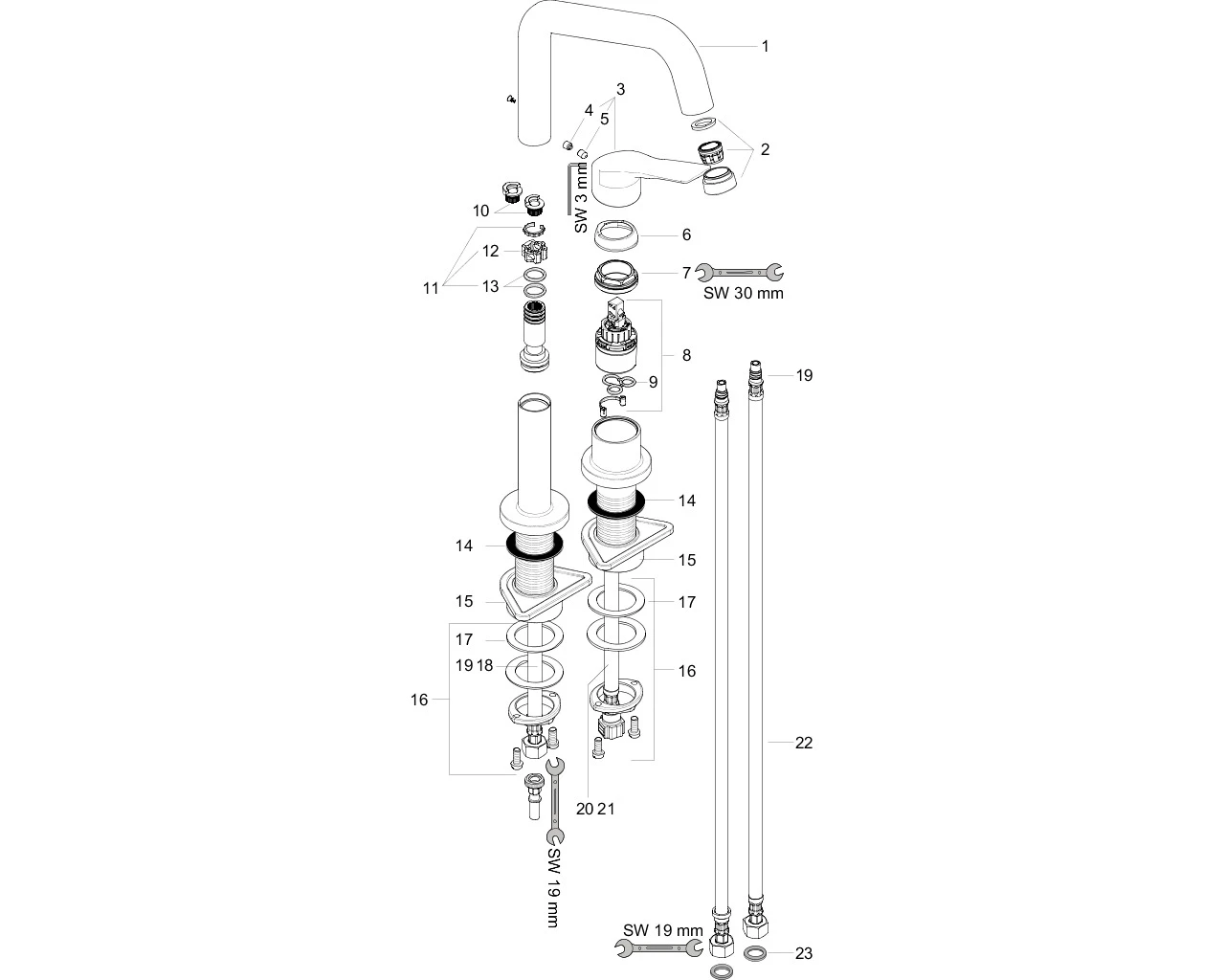 2-Loch Spültischmischer Axor Citterio M chrom mit Schwenkauslauf