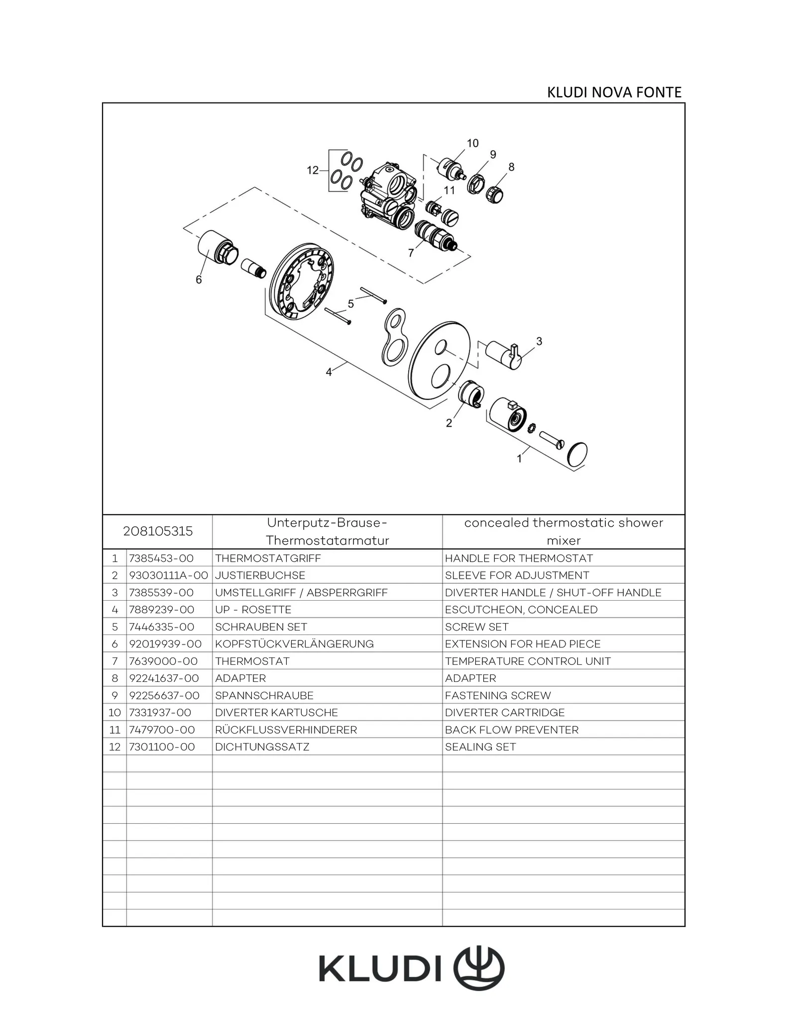 Kludi NOVA FONTE Feinbau-Set, Unterputz-Wanne-Brause-Thermostat-Armatur, mattweiß, für Kludi SLIM.BOXX Unterputzkörper 88022, Wandmontage