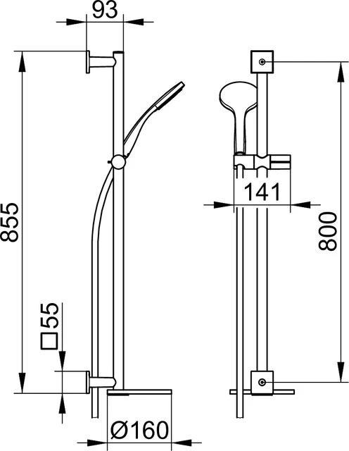 IXMO 59587010912 Brause-Set eckig mit Ablage schwarzgrau 855 mm verchromt