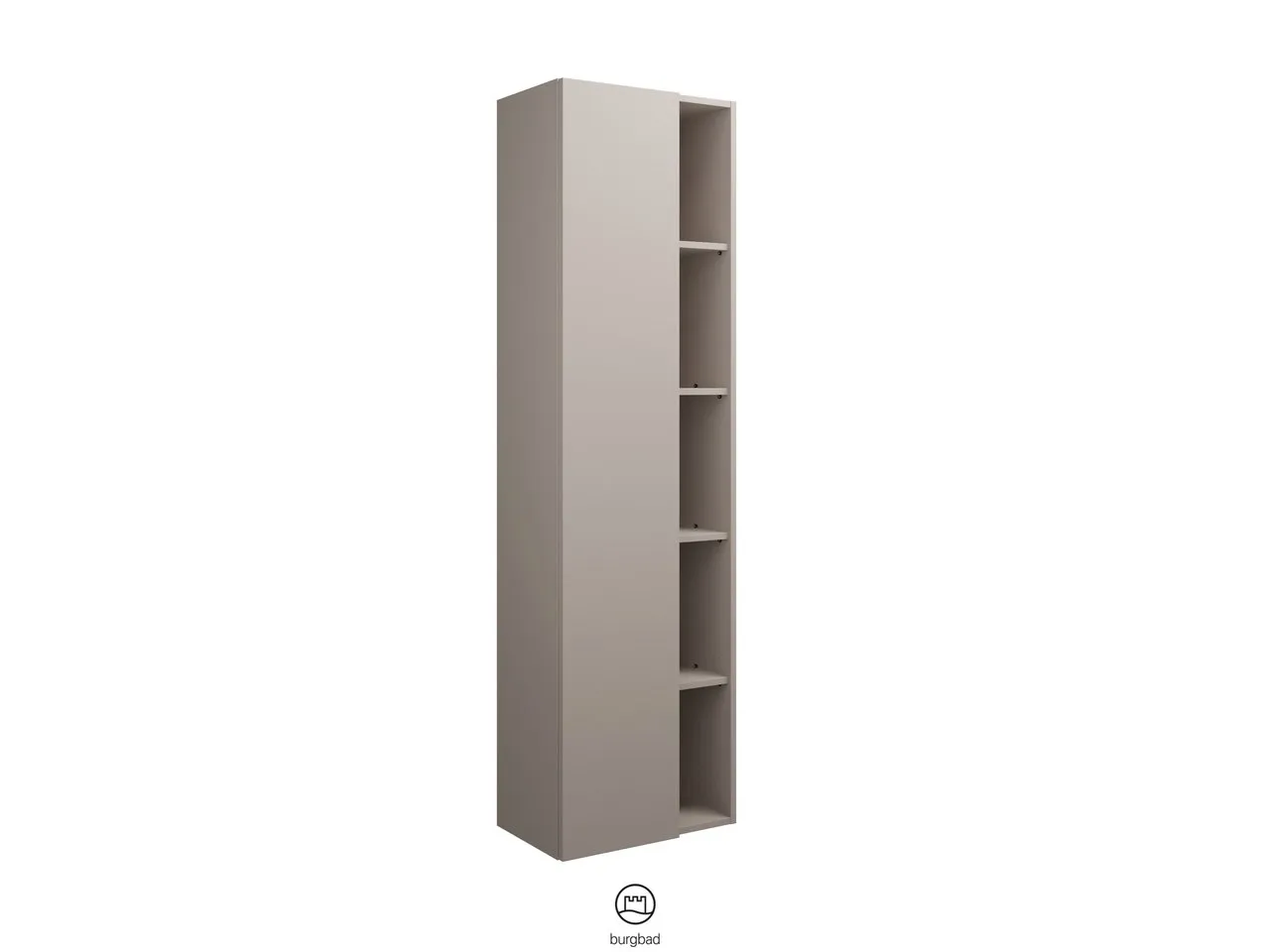 Hochschrank, 1 Tür, wird durch Überstand geöffnet;4 Glaseinlegeböden;1 Regal mit 4 Einlegeböden;1 Mittelseite, Tiefe: 320 mm, Breite: 500 mm, Höhe: 1760 mm