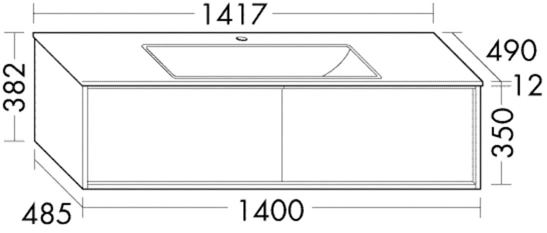 Keramik-Waschtisch Sys K2 inkl. Waschtischunterschrank - Uomo, 490x1417x382 mm, 2 Auszüge, mittiger Installationsraum, burgbad cleanFlow Keramik-Waschtisch Sys K2 inkl. Waschtischunterschrank - Uomo, 490x1417x382 mm, 2 Auszüge, mittiger Installationsraum, burgbad cleanFlow