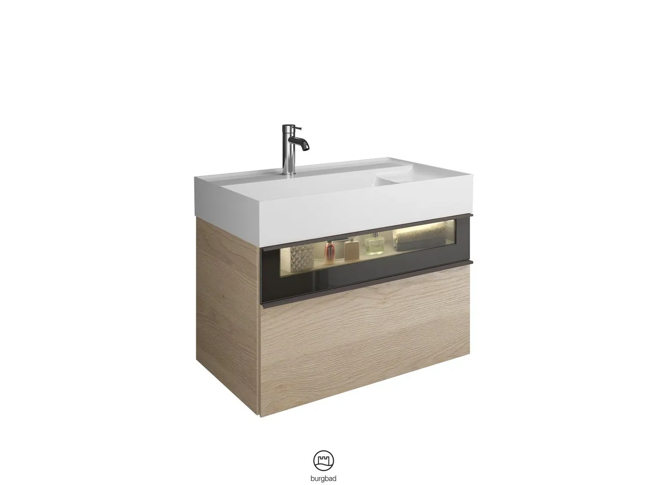 burgbad Yumo Mi-Waschtisch inkl. WTU (SFMX082), Mineralguss, 470x815x610, PG1