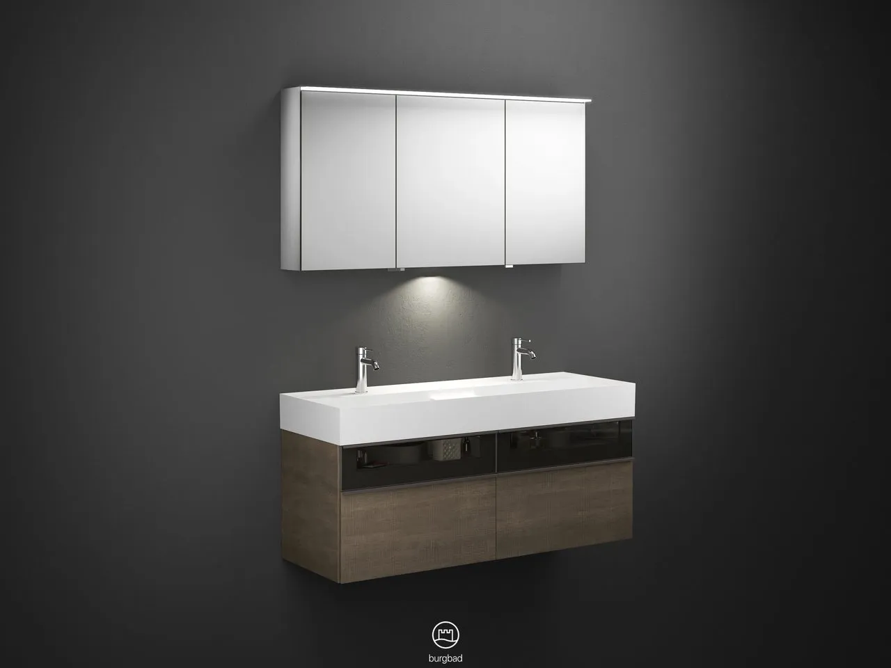 burgbad Yumo SFLC132 Badmöbelset Spiegelschrank mit Mineralguss-Waschtisch burgbad Yumo SFLC132 Badmöbelset Spiegelschrank mit Mineralguss-Waschtisch