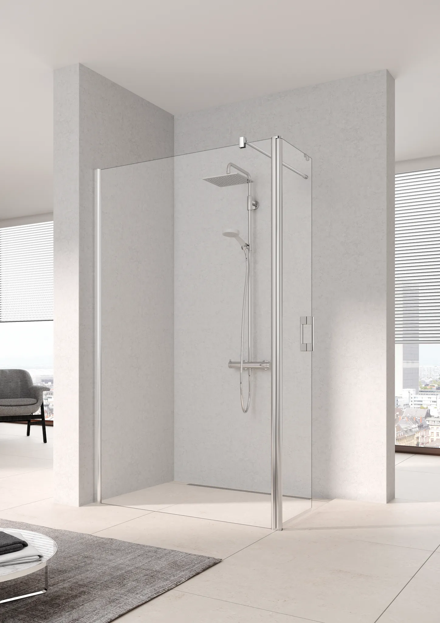 Kermi Duschdesign Walk-In-Duschkabine WALK-IN Wall mit beweglichem Flügel links „PEGA“ Glas Klar, BV: 775 - 800 mm GAK: 760 - 785 mm WE: 785 - 810 mm H: 1850 mm