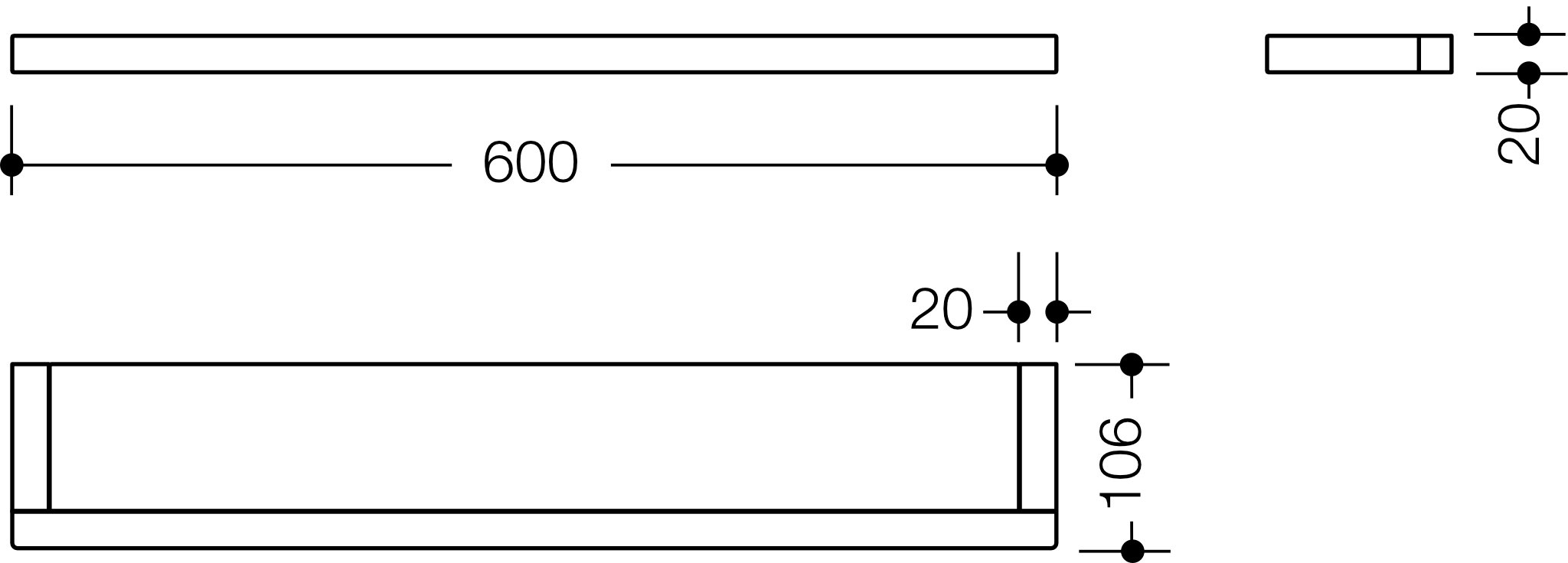 HEWI Ablage „System 100“ in / / 60 × 2 × 10,6 cm