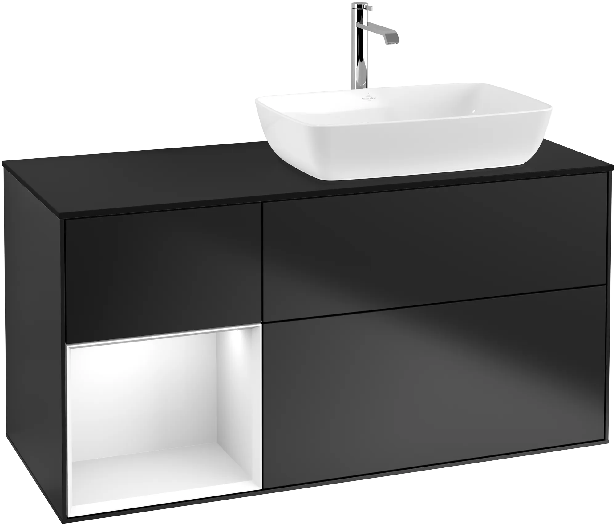 Villeroy & Boch Waschbeckenunterschrank Finion F80, 1200x603x501mm, mit Beleuchtung, 3 Auszüge, Waschbecken rechts