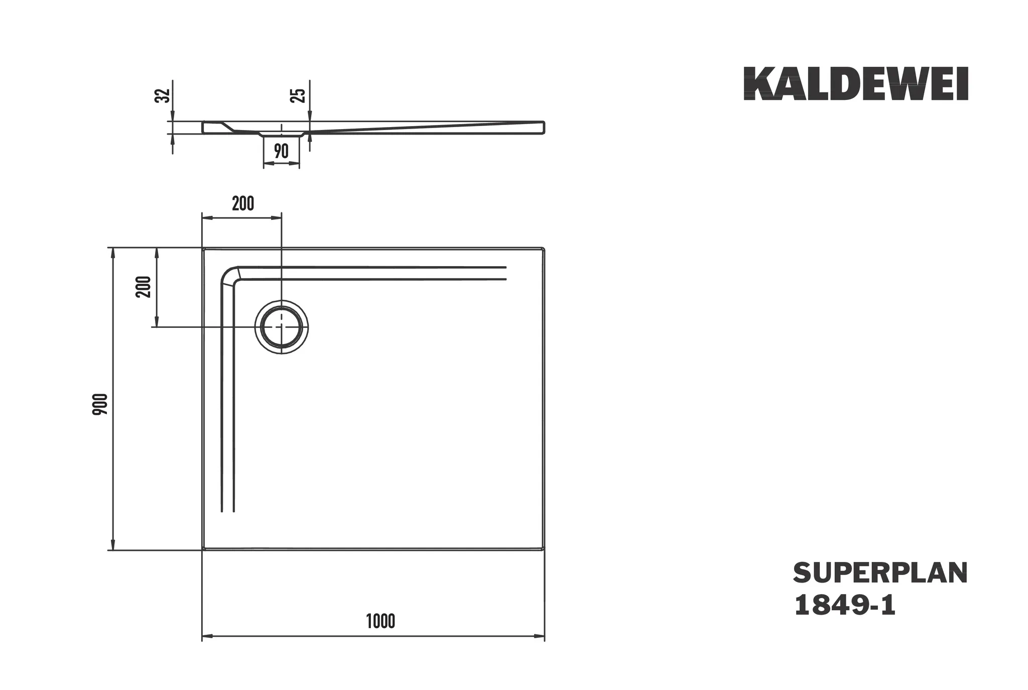 Kaldewei Duschwanne „Superplan“ 90 × 100 cm mit Perl-Effekt, in warm grey 70
