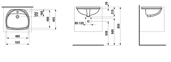 Laufen Unterbauwaschtisch „Bijou“ 520 × 455 × 215 mm, mit Hahnlochbohrung