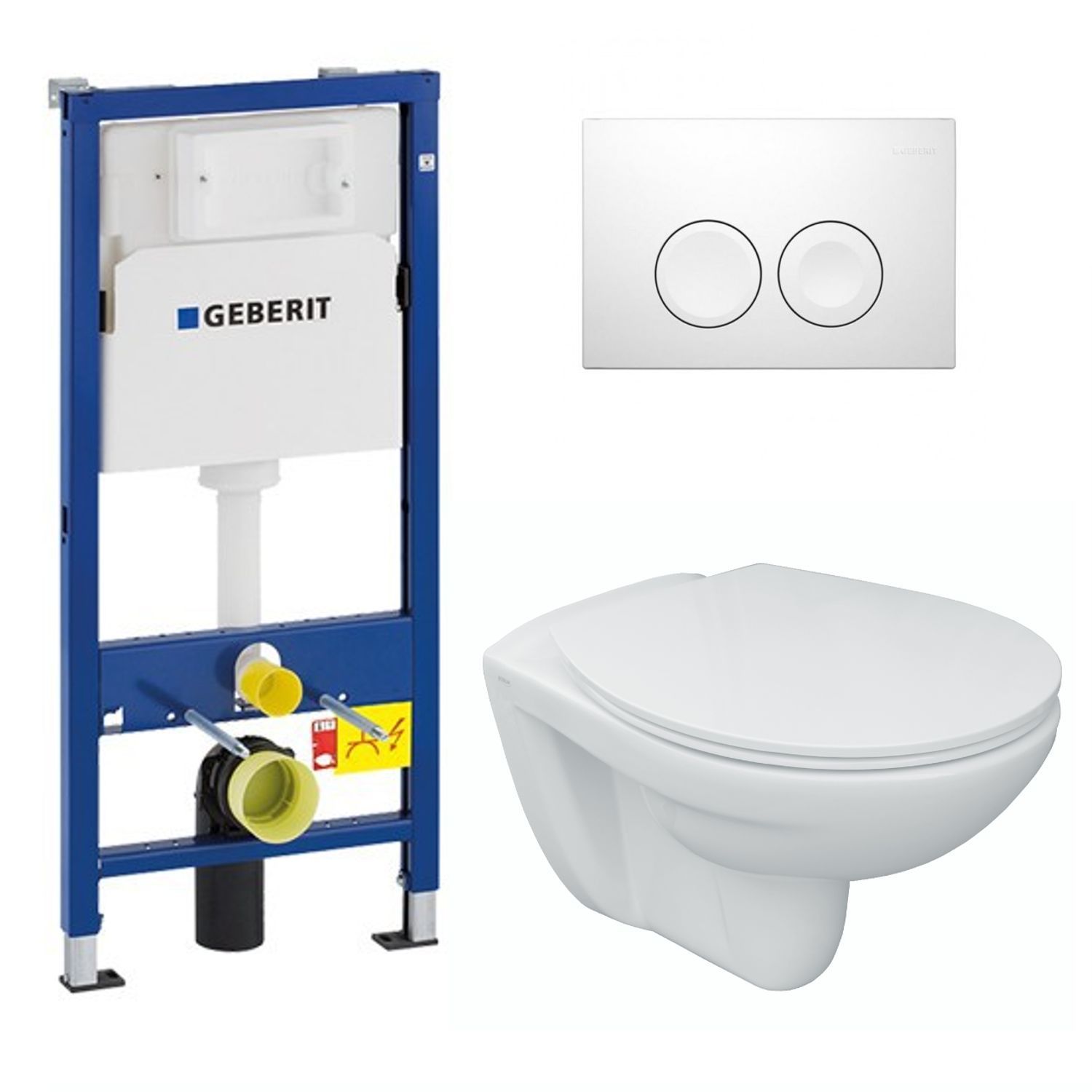 Set WC mit Geberit Vorwandelement inklusive WC-Sitz und Geberit Betätigungsplatte weiß