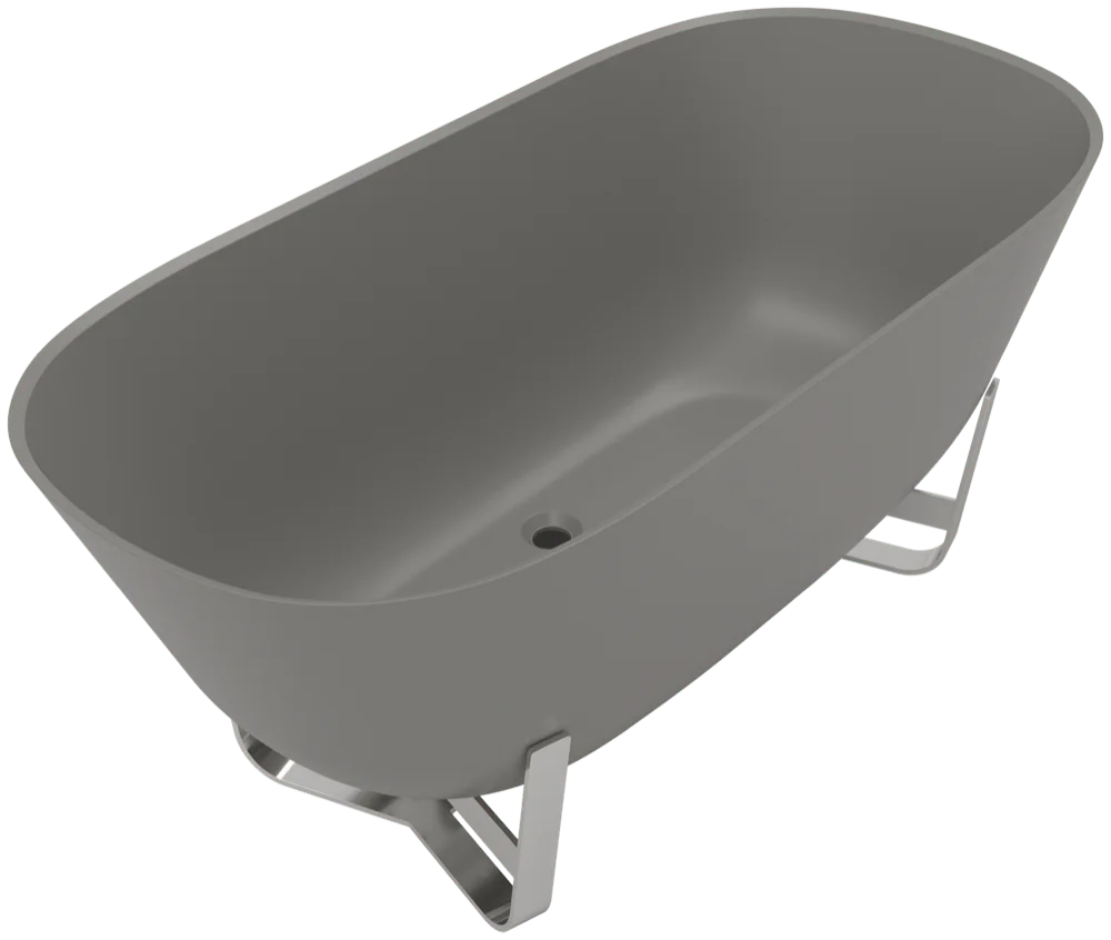 Villeroy & Boch freistehende Badewanne Antheus, 1550 x 750 mm, Höhe 632 mm, Farbe Grey, Quaryl, Classic, 250 Liter Nutzinhalt, Edelstahlgestell, Mittelablauf