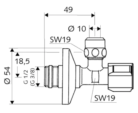 Eckventil mit Regulierfunktion COMFORT mit Filter, Filter (Maschenweite: 250 µm), COMFORT-Griff, Schubrosette Ø 54 mm, DN 15 G 1/2 AG mit ASAG easy, DN 10 G 3/8 AG, chrom