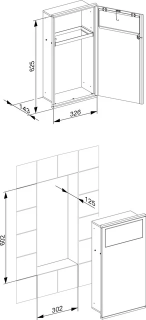 Plan Integral Modul Waschtisch 1 Anschlag rechts 326 x 625 x 143 mm verchromt/Aluminium silber