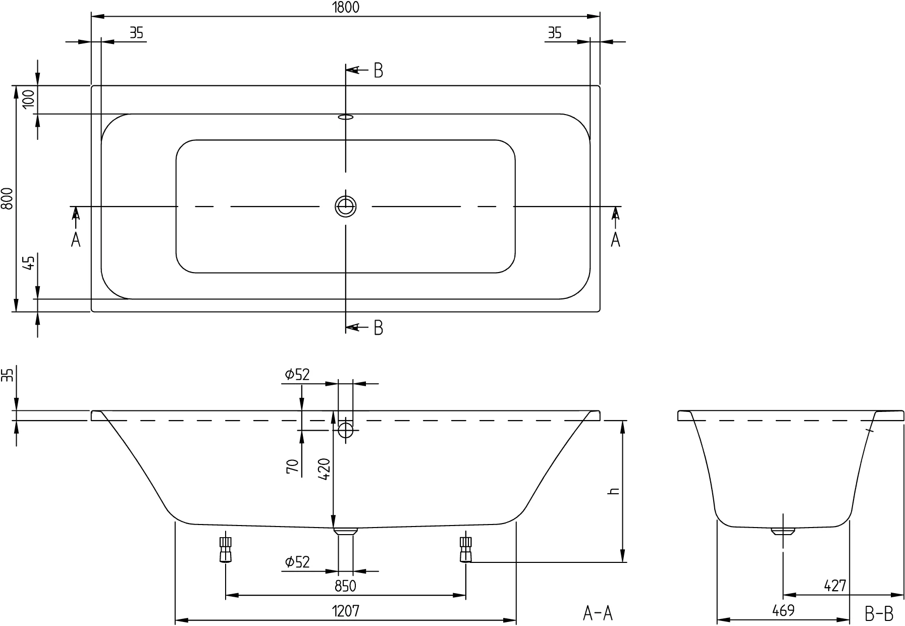 Villeroy & Boch Architectura Badewanne UAP180ARE2B1V, Rechteck, Whirlpoolsystem, 1800x800mm, Weiß Alpin