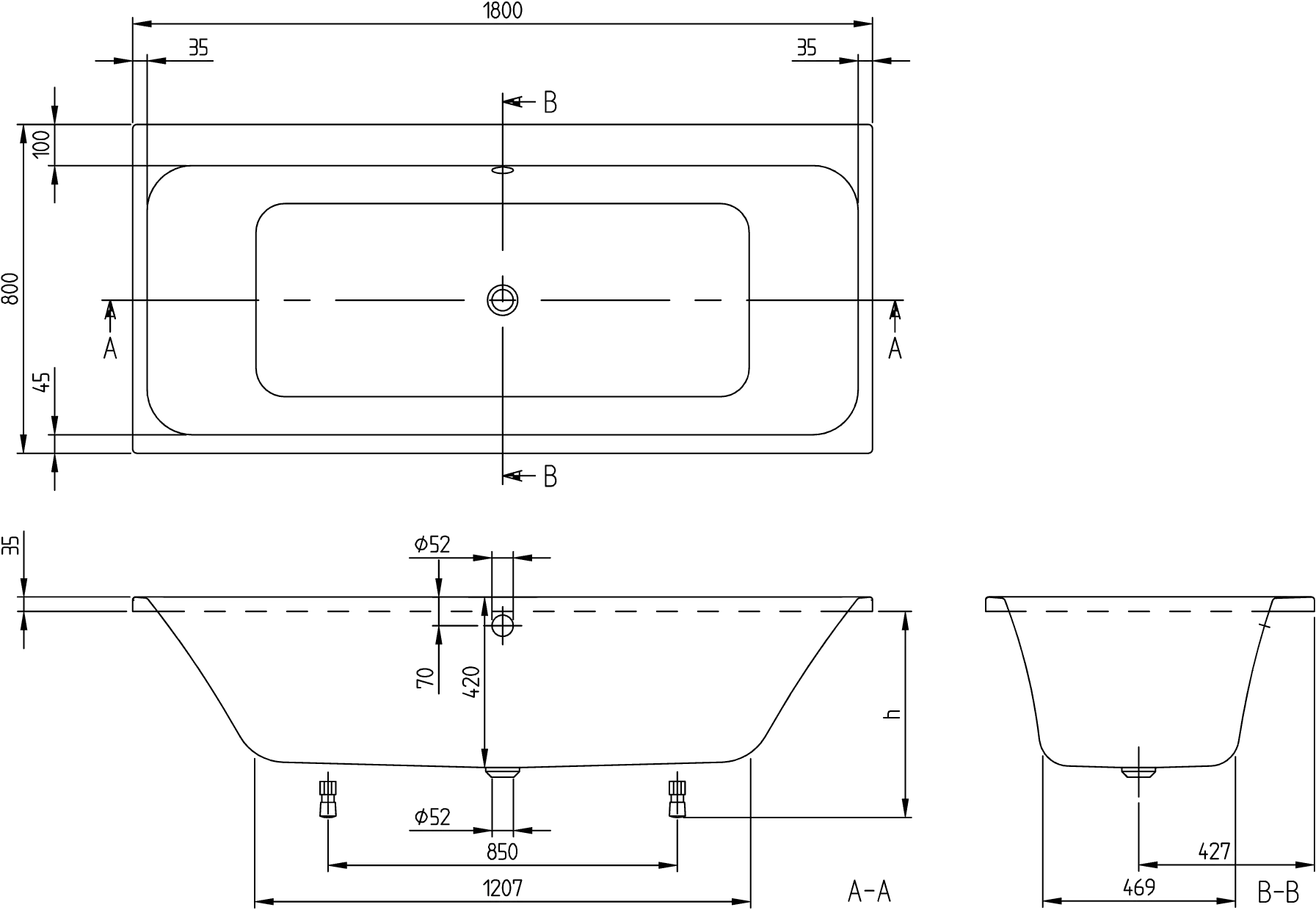 Villeroy & Boch Architectura Badewanne mit Whirlpoolsystem Airpool Comfort, UBA180ARE2A1V, Rechteck, Acryl, 1800 x 800 mm, Weiß Alpin