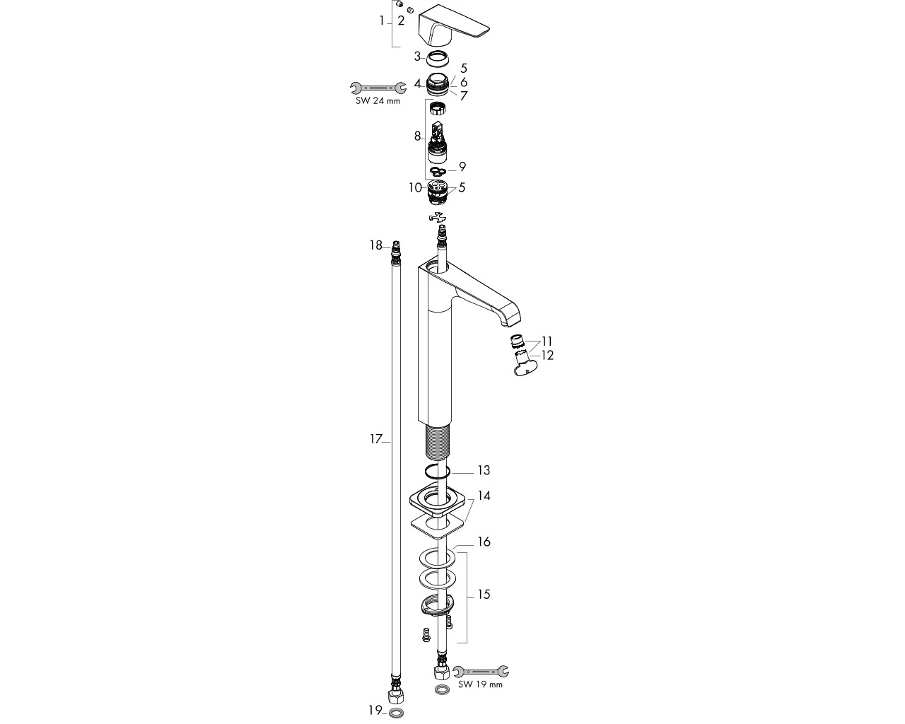 Waschtischmischer 250 Axor Citterio E Highriser ohne Zugstange Hebelgr.chrom